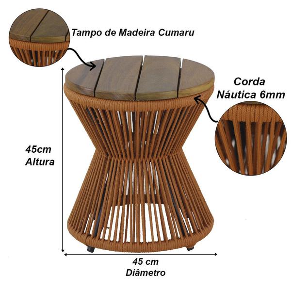 Imagem de Mesa de Centro Ampulheta Corda Náutica e Tampo Madeira Trama