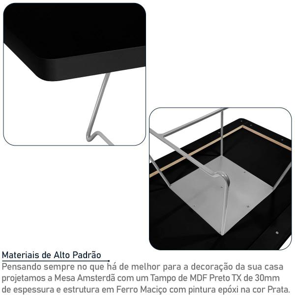 Imagem de Mesa de Centro Amsterdã Retangular em Aço e MDF Clean - Prata e Preta