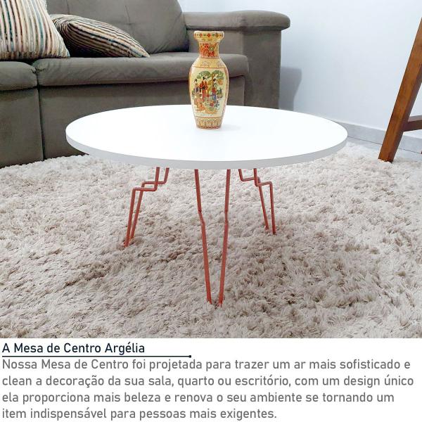 Imagem de Mesa de Centro Argélia Redonda em Aço e MDF Clean - Branca e Jade