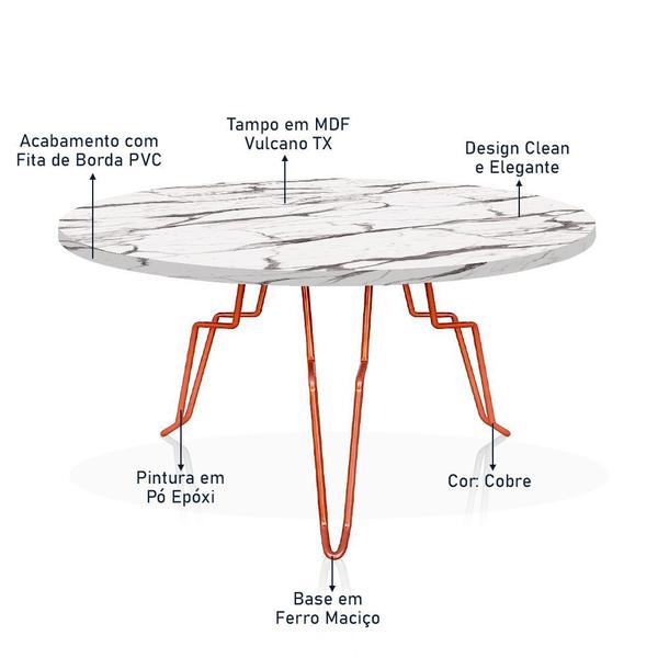 Imagem de Mesa de Centro Argélia Redonda em Aço e MDF Clean - Cobre e Vulcano