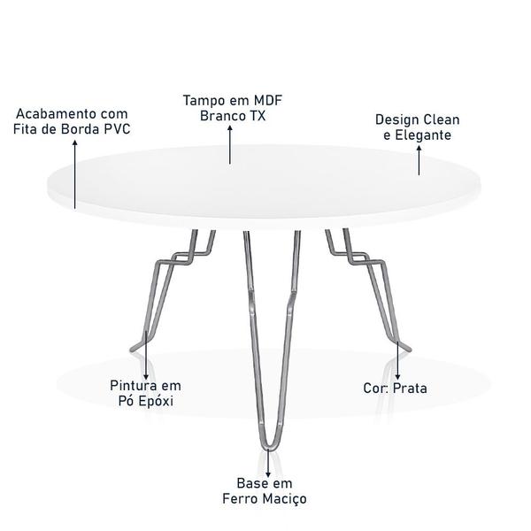 Imagem de Mesa de Centro Argélia Redonda em Aço e MDF Clean - Prata e Branco