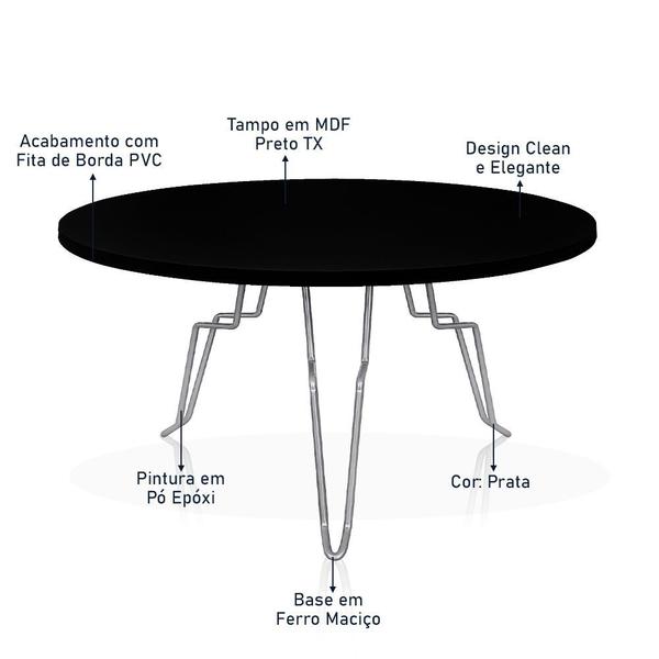 Imagem de Mesa de Centro Argélia Redonda em Aço e MDF Clean - Prata e Preta