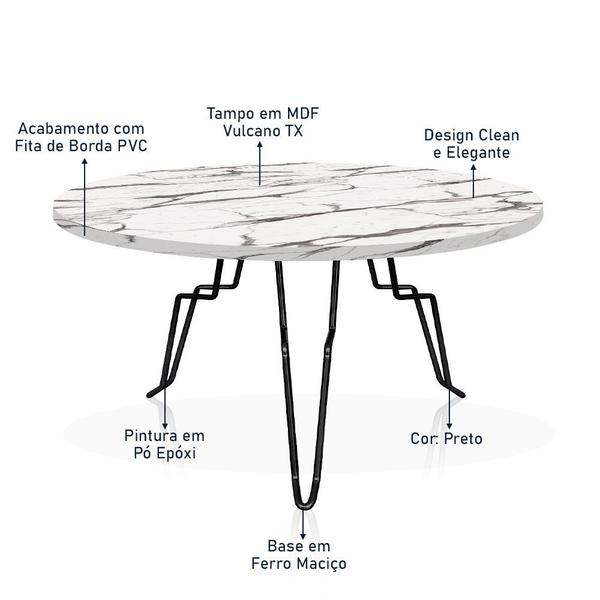 Imagem de Mesa de Centro Argélia Redonda em Aço e MDF Clean - Preta e Vulcano