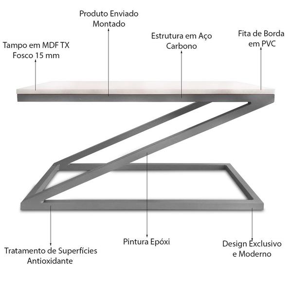 Imagem de Mesa De Centro Astana Retangular Para Sala Decor Madeira MDF Compacta Prata