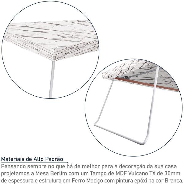 Imagem de Mesa de Centro Berlim Retangular em Aço e MDF Clean - Branca e Vulcano