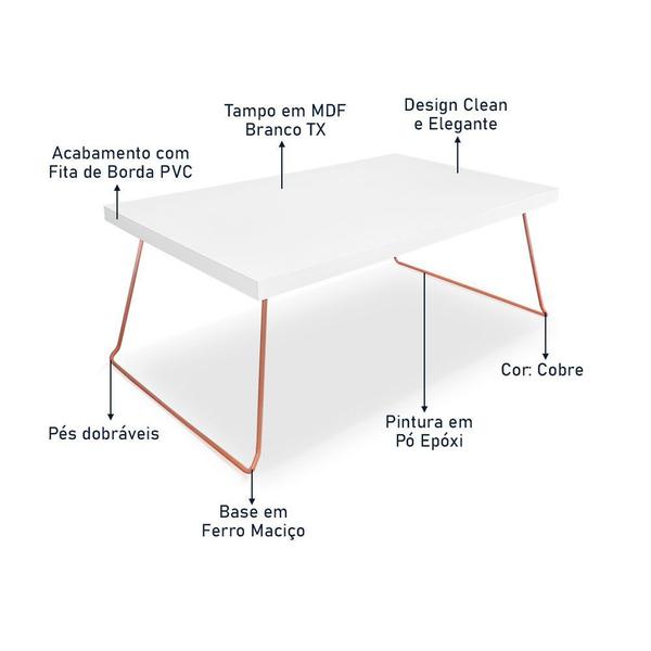 Imagem de Mesa de Centro Berlim Retangular em Aço e MDF Clean - Branca