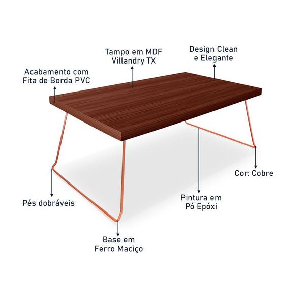 Imagem de Mesa de Centro Berlim Retangular em Aço e MDF Clean - Cobre e Villandry