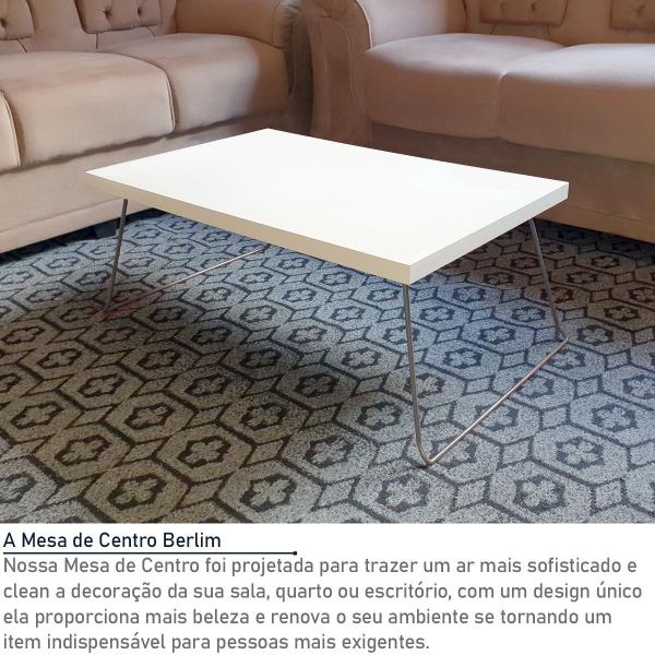 Imagem de Mesa de Centro Berlim Retangular em Aço e MDF Clean - Prata e Banca