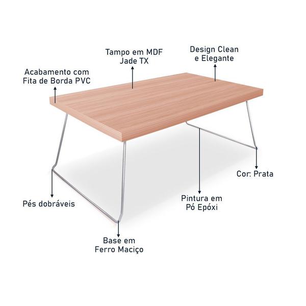 Imagem de Mesa de Centro Berlim Retangular em Aço e MDF Clean - Prata e Jade