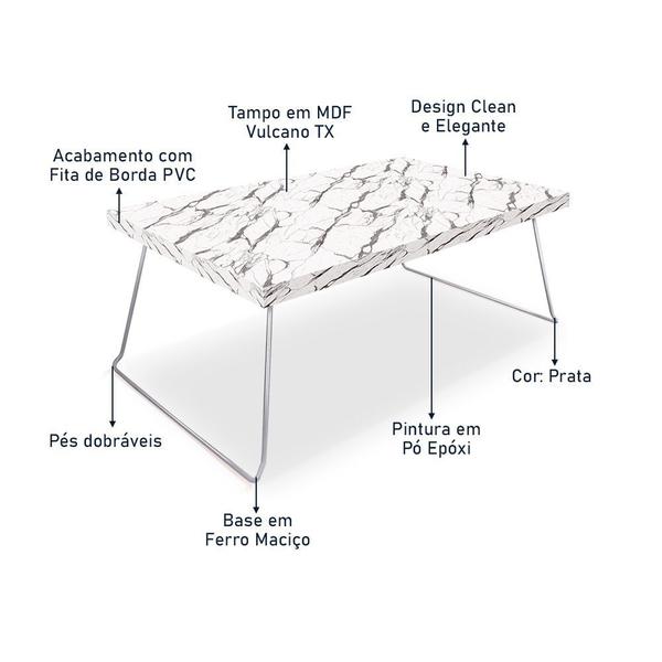 Imagem de Mesa de Centro Berlim Retangular em Aço e MDF Clean - Prata e Vulcano