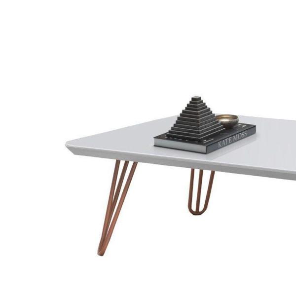 Imagem de Mesa de Centro Branco com Pés de Metal Cobre 40x70 cm