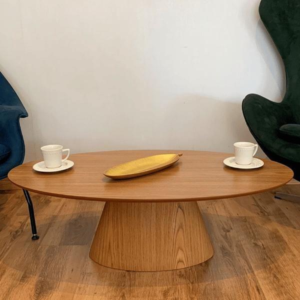 Imagem de Mesa de Centro Cone Oval 100x60 cm Base Laminada em Madeira Freijó Tampo Freijó