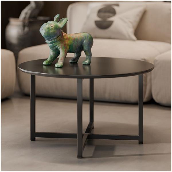 Imagem de Mesa de Centro Decorativa Flow Preto 60cm Com Pés de Ferro Preto - EJ Móveis