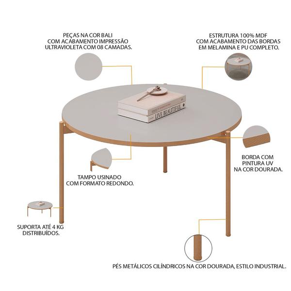 Imagem de Mesa De Centro Decorativa Sala de Estar Industrial Ellie D05 Bali - Lyam Decor