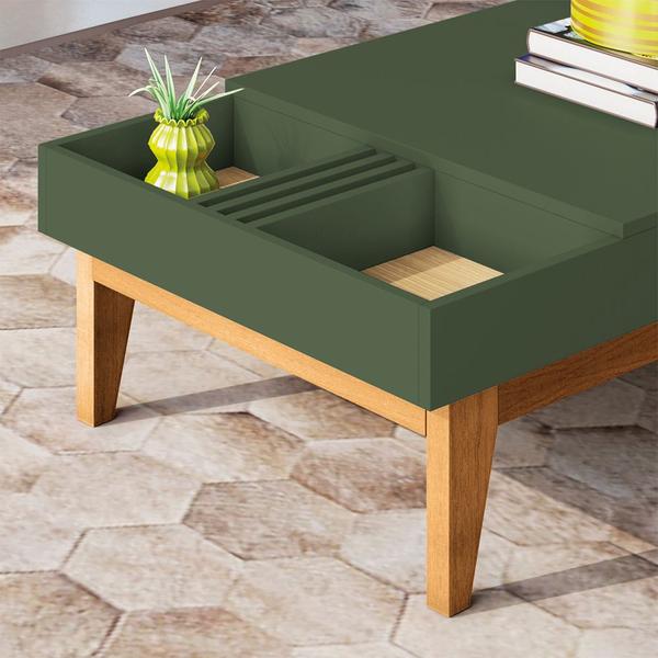 Imagem de Mesa de Centro Decorativo Ripado Pés Madeira Maciça Bled Verde Pistache/Freijó G26 - Gran Belo