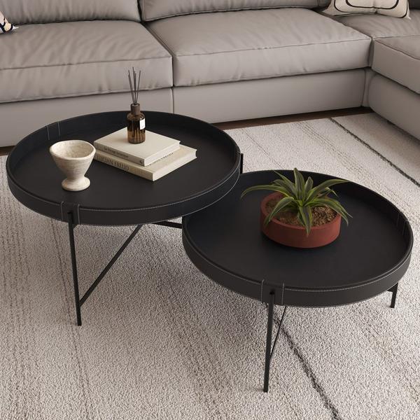 Imagem de Mesa de Centro Decorativo Sala de Estar 70 cm Industrial Sintético Preto P06 Aura - Lyam