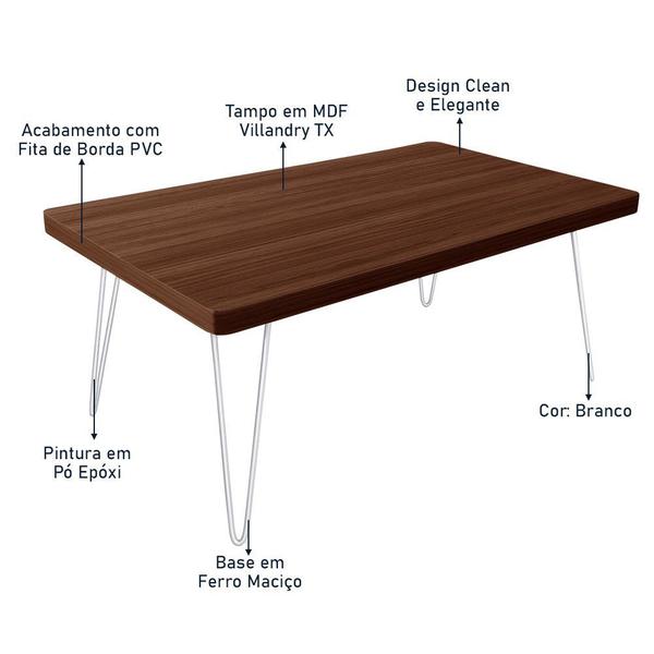 Imagem de Mesa de Centro Dublin Retangular em Aço e MDF Clean - Branca e Villandry