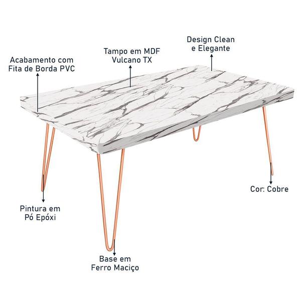 Imagem de Mesa de Centro Dublin Retangular em Aço e MDF Clean - Cobre e Vulcano