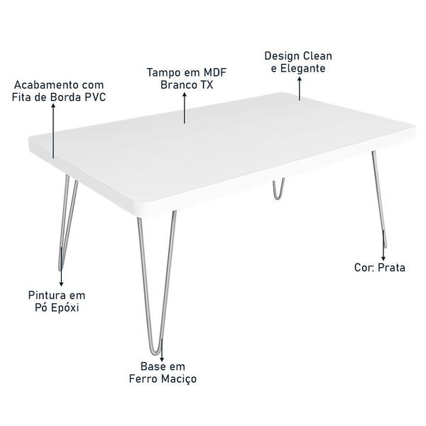 Imagem de Mesa de Centro Dublin Retangular em Aço e MDF Clean - Prata e Branca