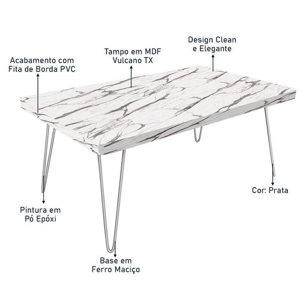 Imagem de Mesa de Centro Dublin Retangular em Aço e MDF Clean - Prata e Vulcano