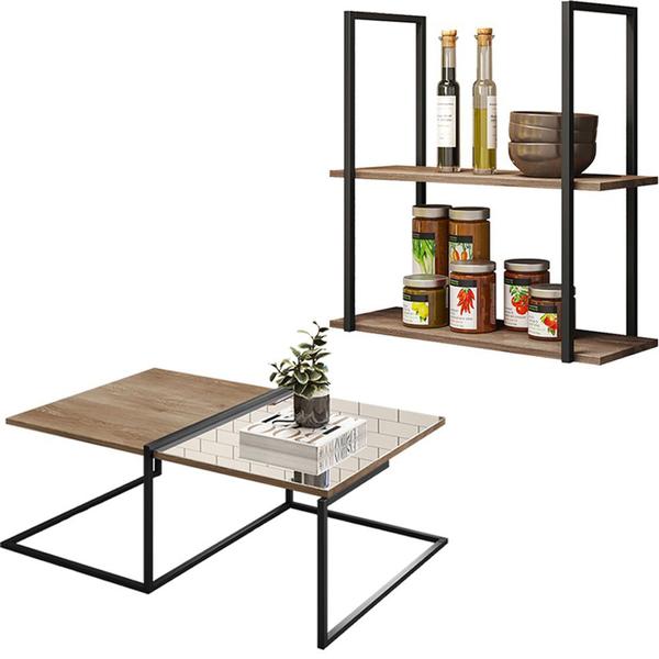 Imagem de Mesa de Centro Espelhada com Prateleira Multiuso Industrial D01 Design Demolição - Lyam Decor