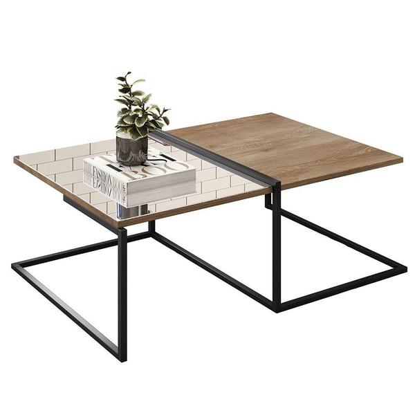 Imagem de Mesa de Centro Espelhada com Prateleira Multiuso Industrial D01 Design Demolição - Lyam Decor