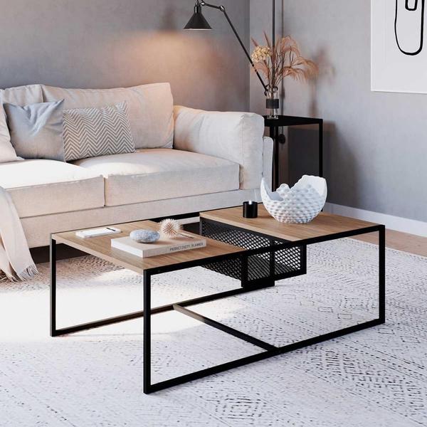 Imagem de Mesa de Centro Estilo Industrial 100cm Com Revisteiro em Aço