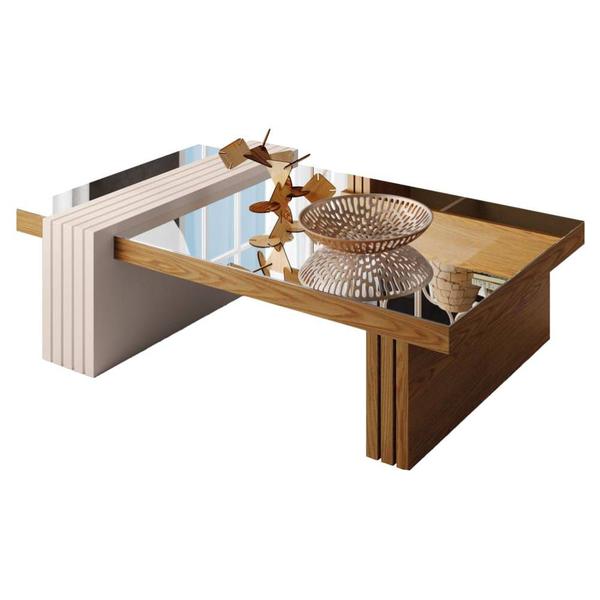 Imagem de Mesa De Centro Giovana com Espelho Carvalho Intense Off White Tana Decor