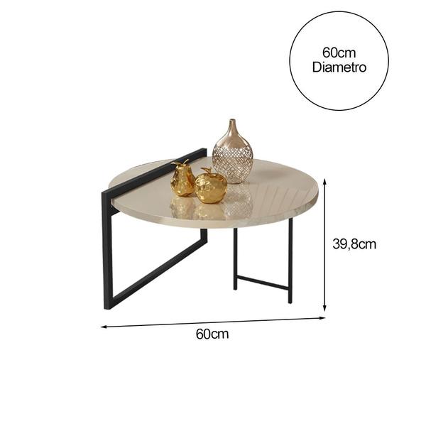 Imagem de Mesa de Centro Luxo Orquídea Mdf 15mm para Sala de Estar - Base Preto Tampo Off White