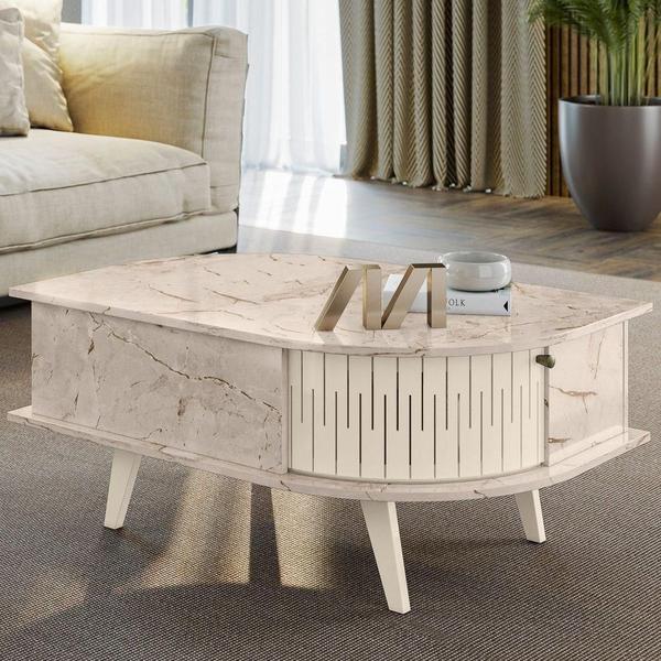 Imagem de Mesa De Centro Moderna Para Sala 90cm Indy M01 Calacata-off White - Mpozenato