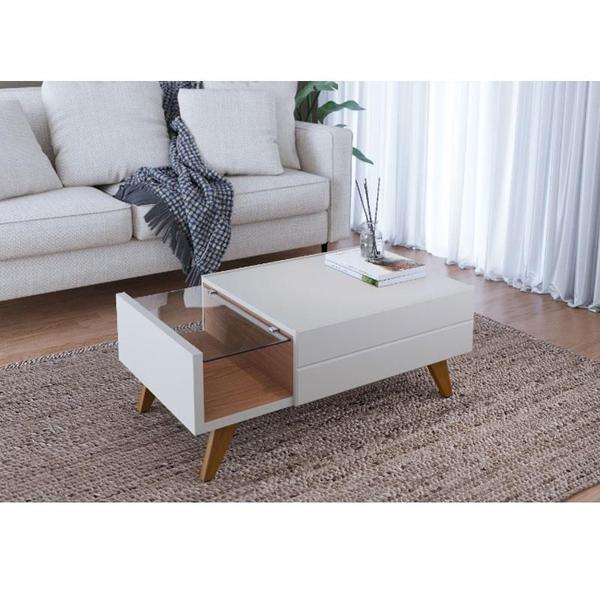 Imagem de Mesa de Centro Noronha com Estante Home Theater Jurerê 1.8 Off White Matte Freijó  Colibri