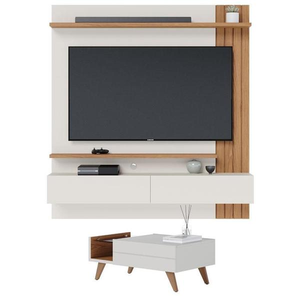 Imagem de Mesa de Centro Noronha com Painel para Tv Suspenso Juriti 1.5 Off White Matte Freijó  Colibri