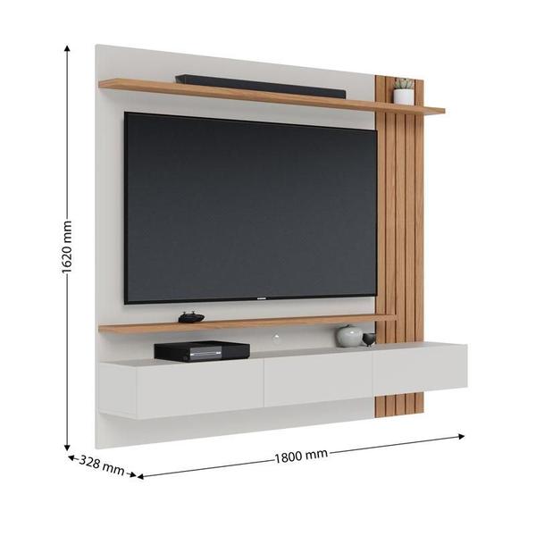 Imagem de Mesa de Centro Noronha com Painel para Tv Suspenso Juriti 1.8 Off White Matte Freijó  Colibri