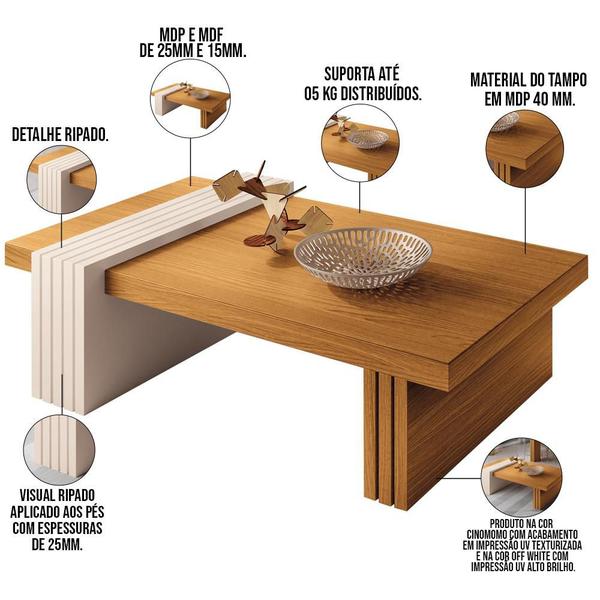 Imagem de Mesa de Centro Para Sala de Estar Lord B01 Cinamomo Off White - Lyam Decor