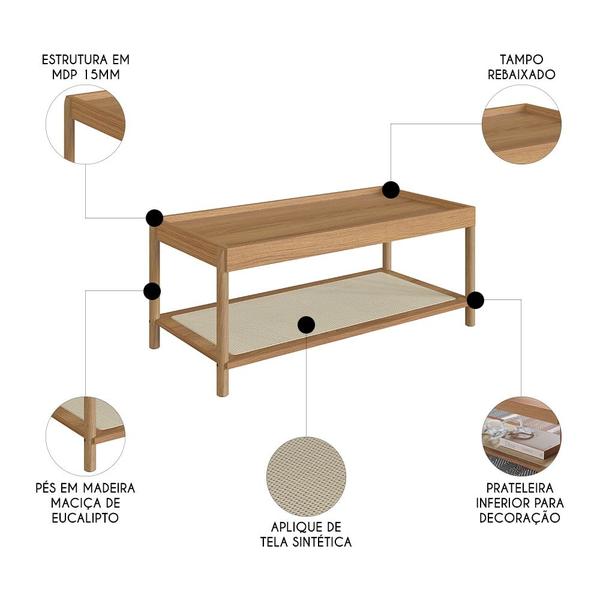 Imagem de Mesa de Centro Para Sala Pés Madeira Arlo A10 Hanover - Mpozenato