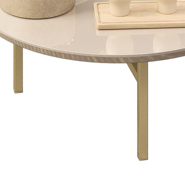 Imagem de Mesa De Centro Para Sala Redonda Dupla Industrial Charlie D04 Off White-dourado - Mpozenato