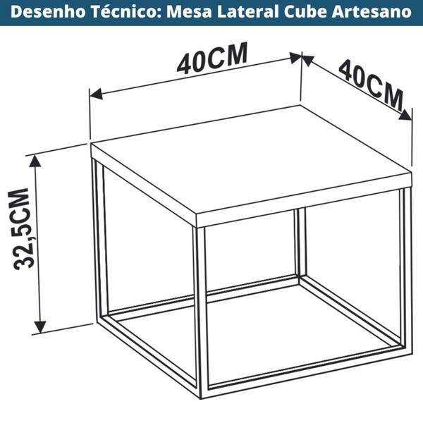 Imagem de Mesa de Centro Quadrada Cube P Artesano 32,5 cm (altura) em MDP Vermont Estrutura em Aço Preto