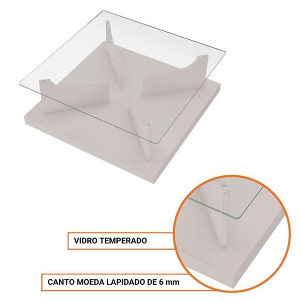 Imagem de Mesa De Centro Quadrada Tampo Em Vidro Base Tamburato Clear Artely Off White