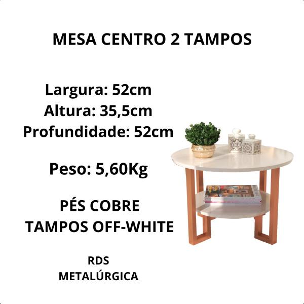 Imagem de Mesa De Centro Redonda 2 Tampos Pés Cobre  Off-white