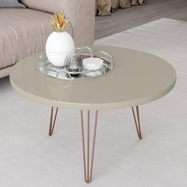 Imagem de Mesa de Centro Redonda Base Aço Evolution Off White - Patrimar