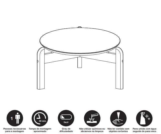 Imagem de Mesa de centro redonda lizz 3pés madeira 64x64 branco