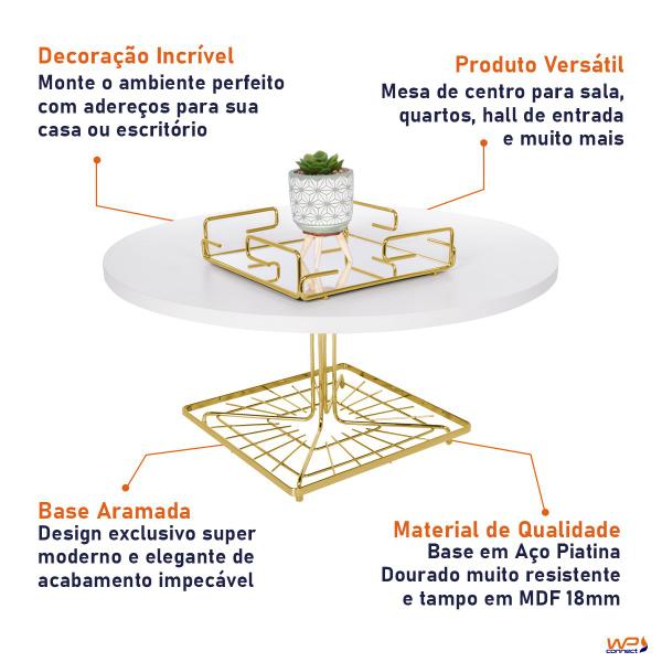 Imagem de Mesa de Centro Redonda Sala de Estar 60cm Dourada Piatina Último Detalhe