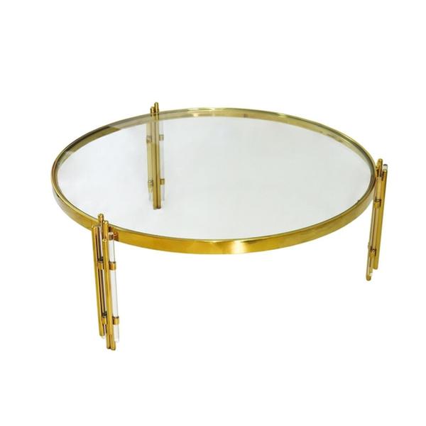 Imagem de Mesa de Centro Redonda Tripé Triplo Metal Dourado Luxo