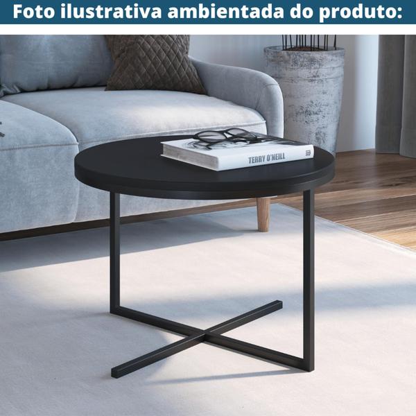 Imagem de Mesa de Centro Redonda Volpi Artesano 36 cm (altura) em MDP Preto Estrutura Metálica em Aço Preto