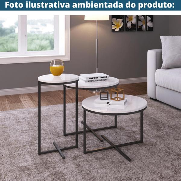 Imagem de Mesa de Centro Redonda Volpi Artesano 46 cm (altura) em MDP Branco Estrutura Metálica em Aço Preto