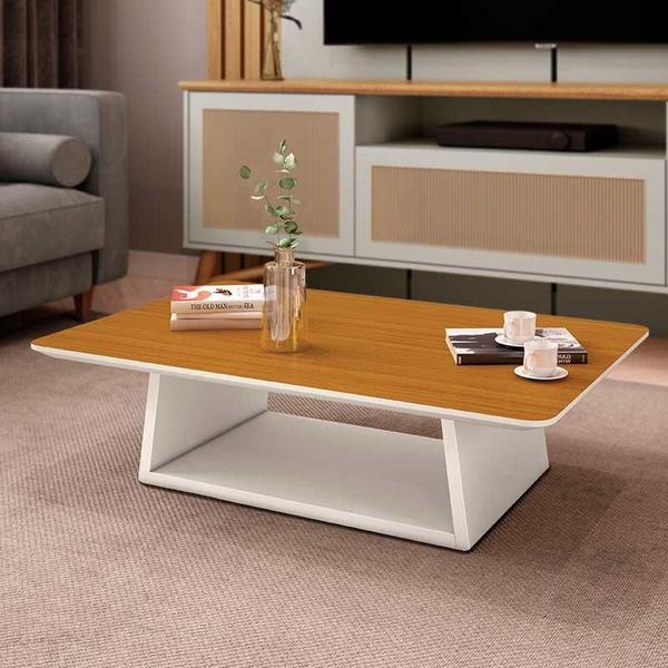 Imagem de Mesa de Centro Retangular 109 x 68 x 30 Holambra EDN Off White/Cedro