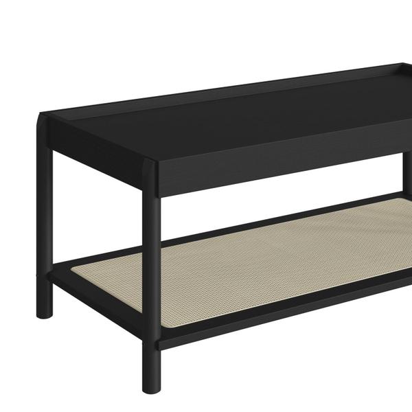 Imagem de Mesa de Centro Retangular com Prateleira 93cm Palhinha Pé Madeira Oslo Nero/Preto