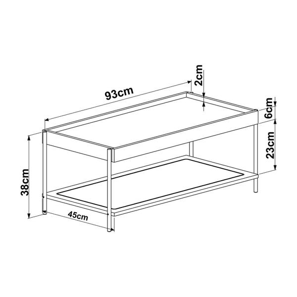 Imagem de Mesa de Centro Retangular com Prateleira 93cm Palhinha Pé Metal Oslo