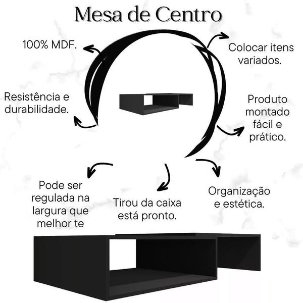 Imagem de Mesa de Centro Retangular Extensível até 120 CM para Sala de Estar em MDF Preto EVALD