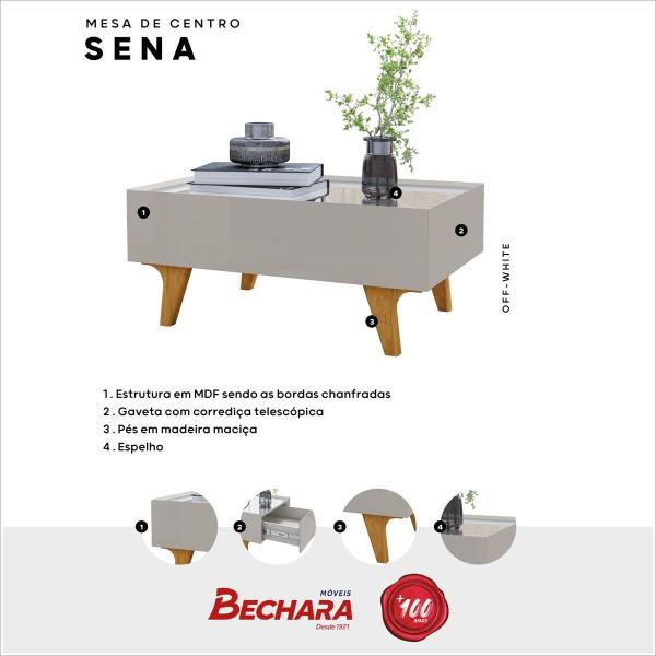 Imagem de Mesa de Centro Sena Com Espelho Pés em Madeira Pinus Off White Bechara